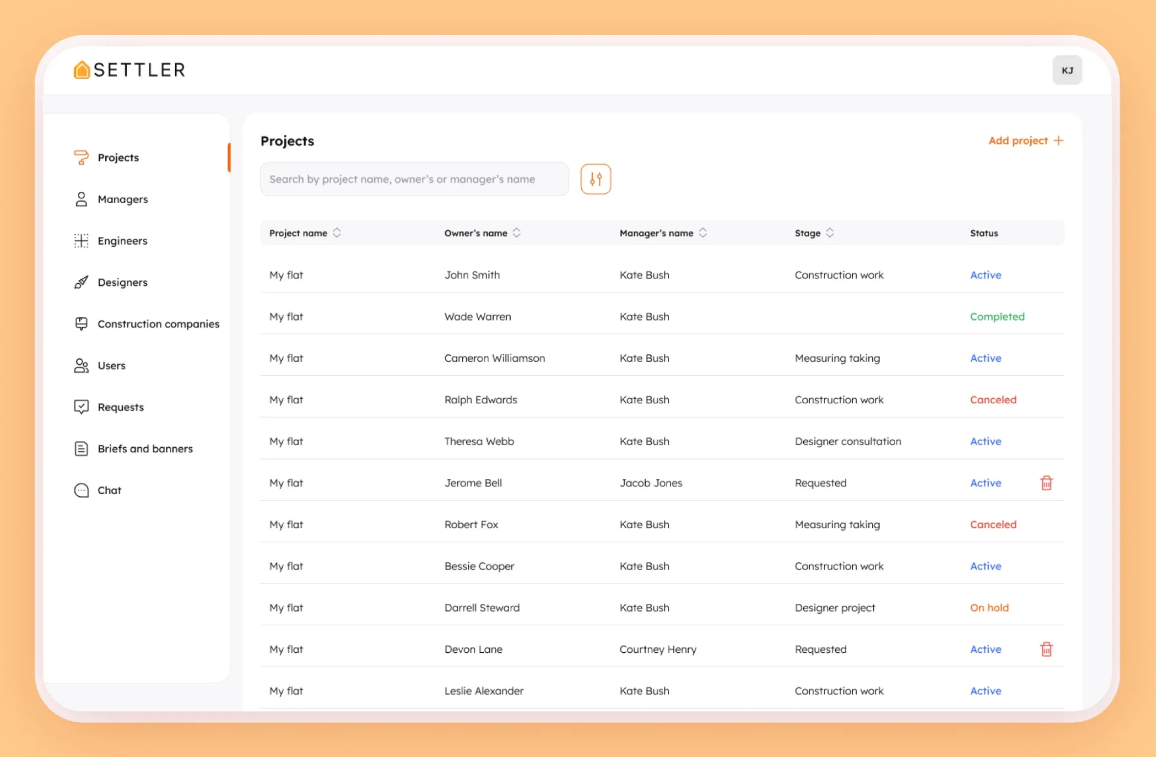 Administrative panel screenshot