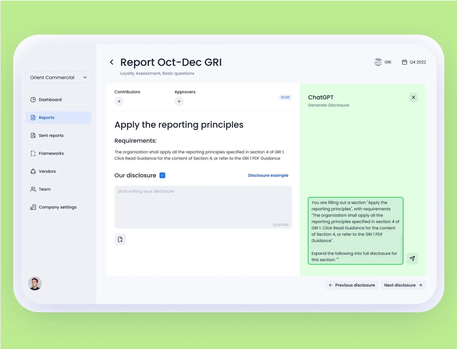 ChatGPT window in the business report service