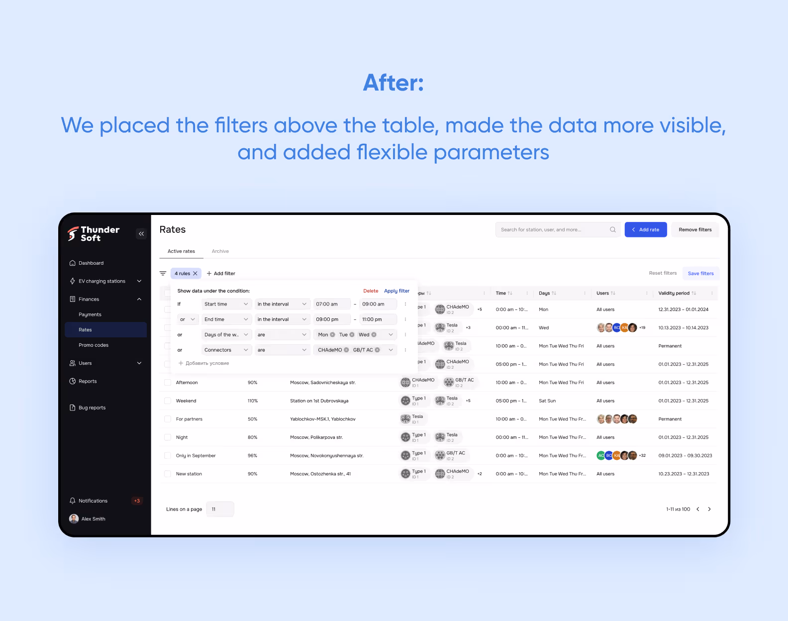 Filters in the web panel
