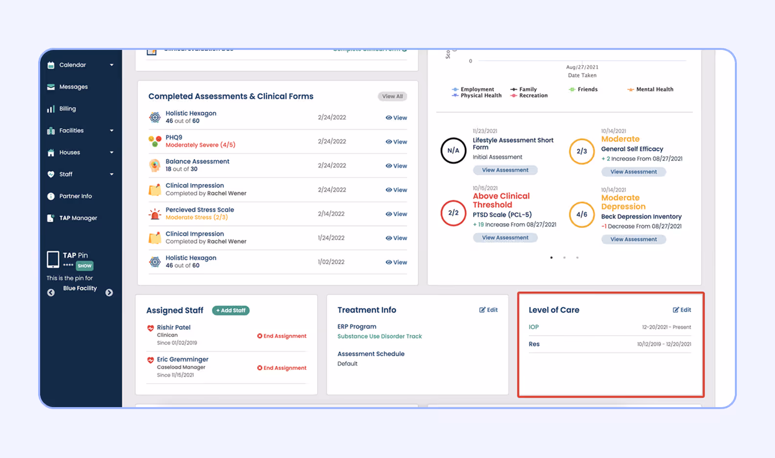 An interface of a patient management tool