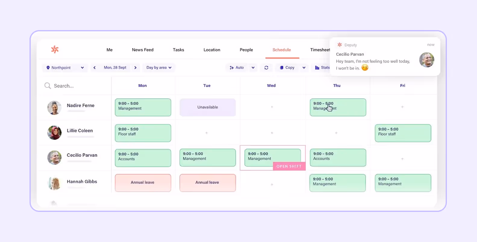 An interface of a medical shift tracking software