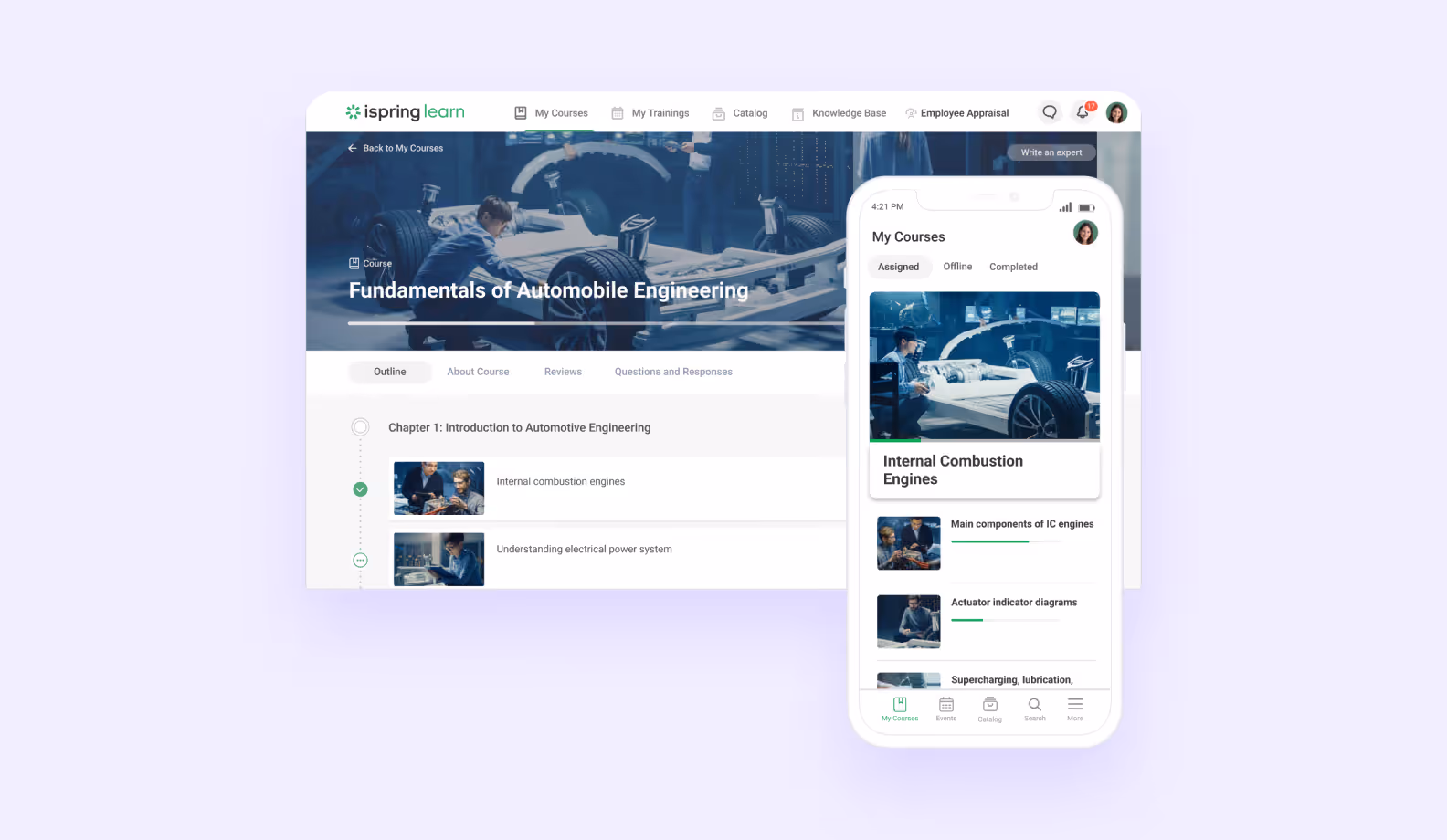 Screenshots of iSpring Learn LMS interface