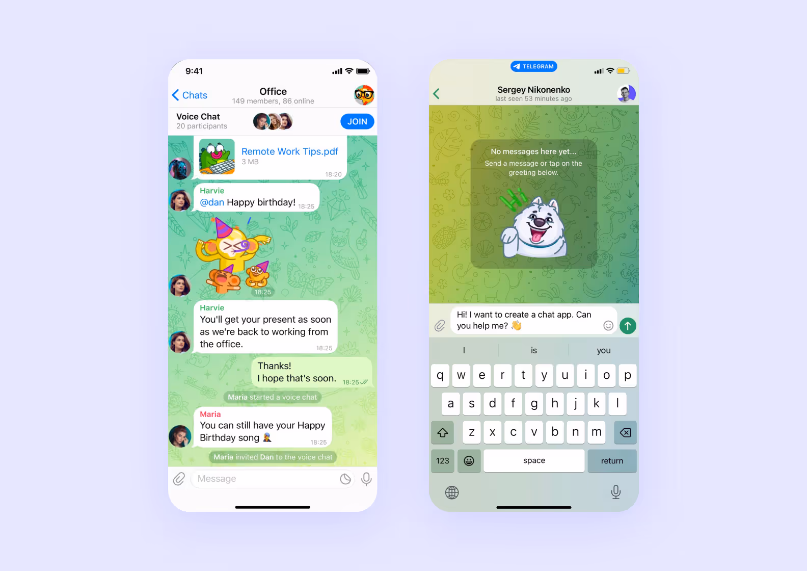 Telegram in-app chat example