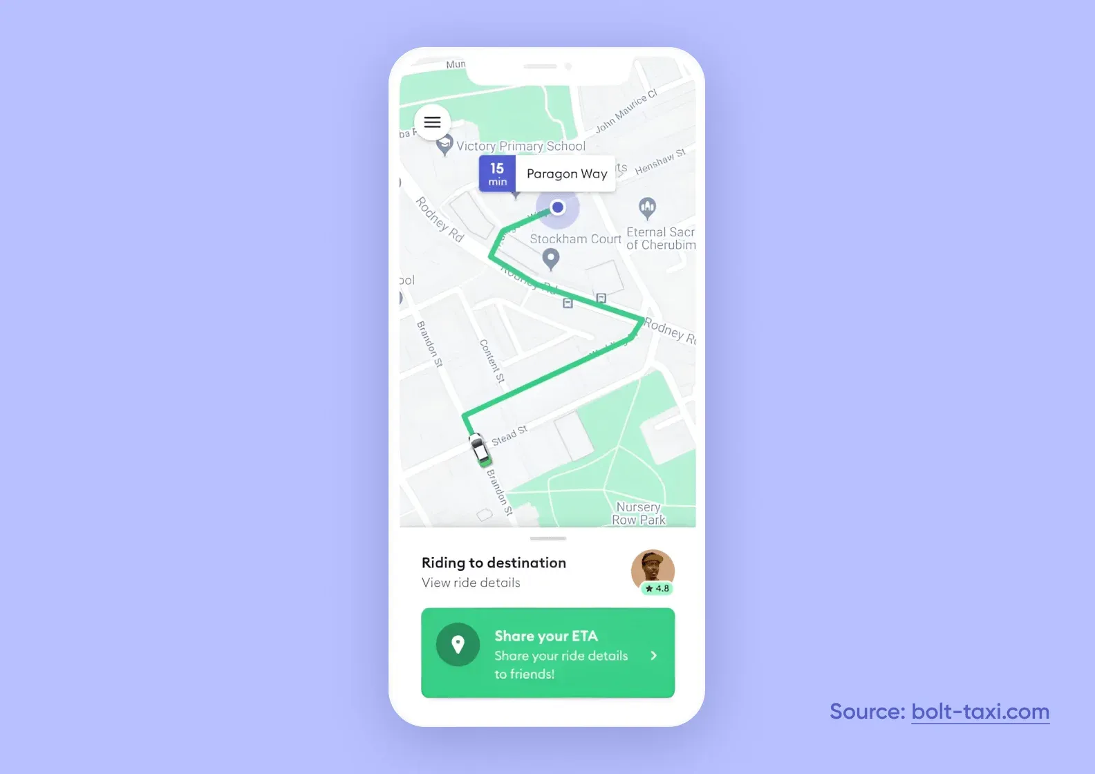 Bolt taxi booking app screenshot
