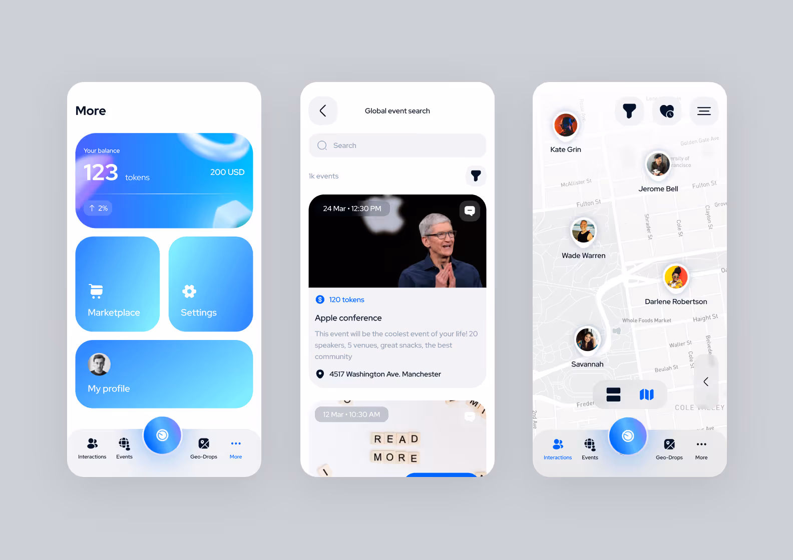 a screen of the Blue Social app designed and developed by Purrweb