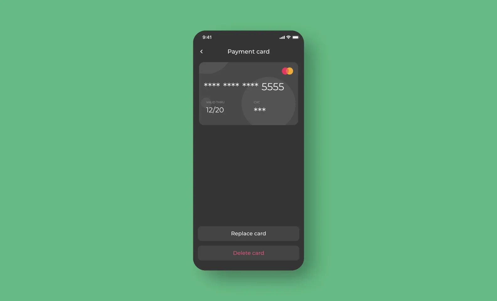 a screen with a payment card - Vendify