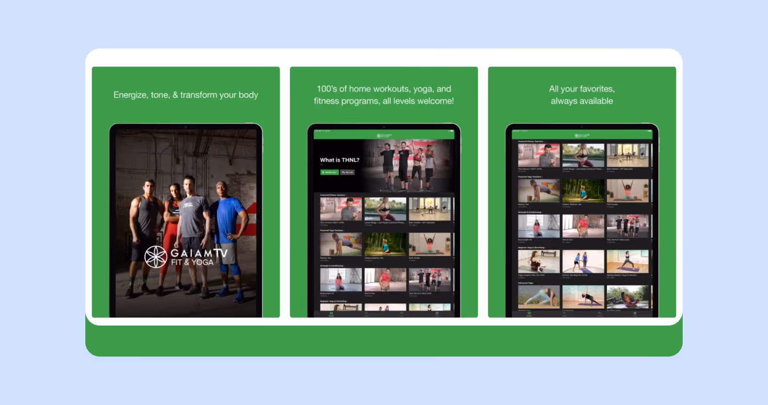Screenshots of the Gaiam app