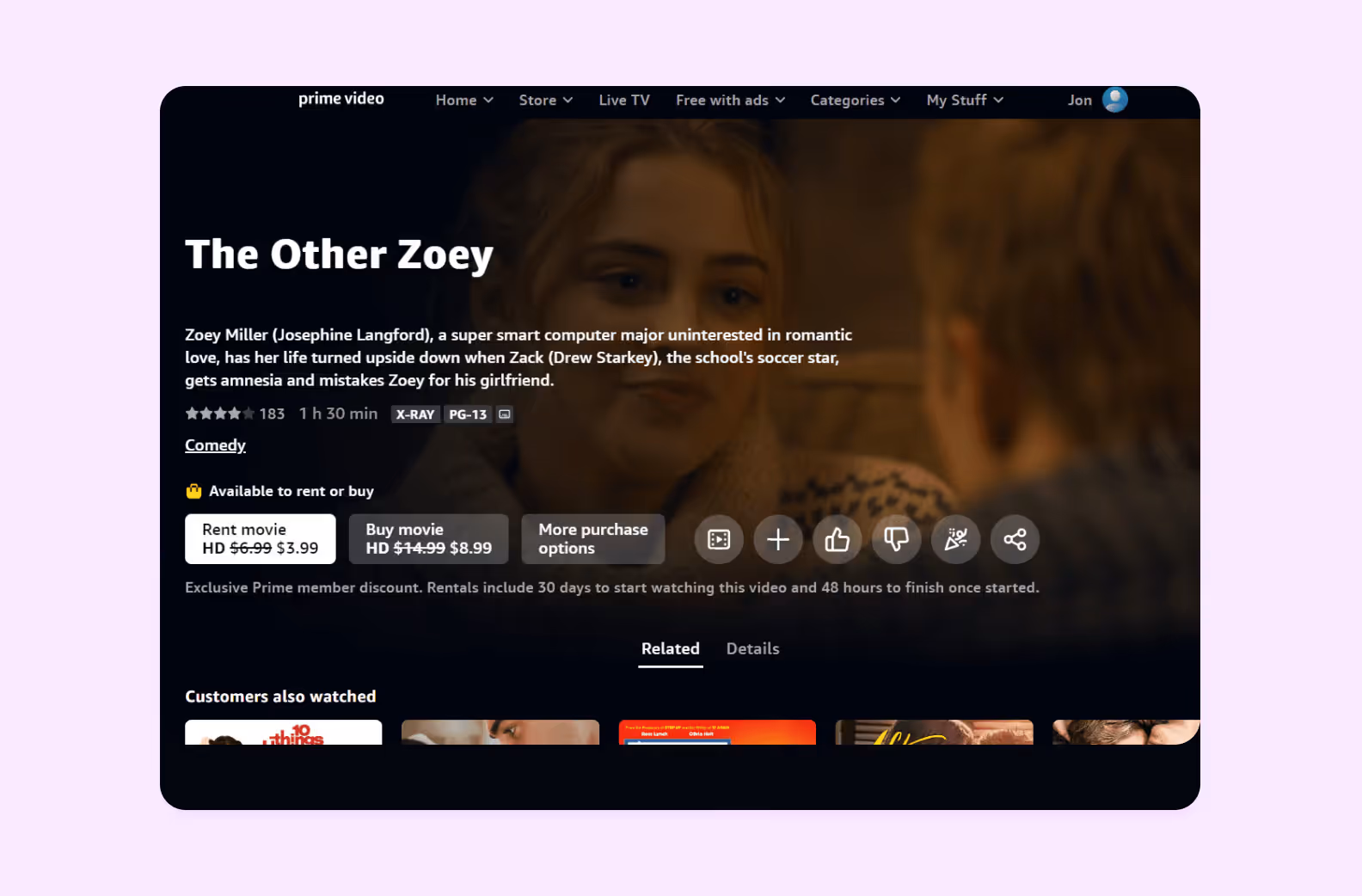 A screenshot of the Amazon Prime Video app