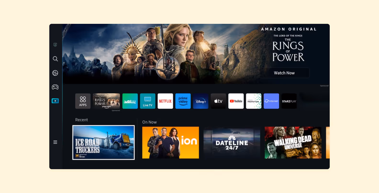 Samsung Smart TV interface with apps