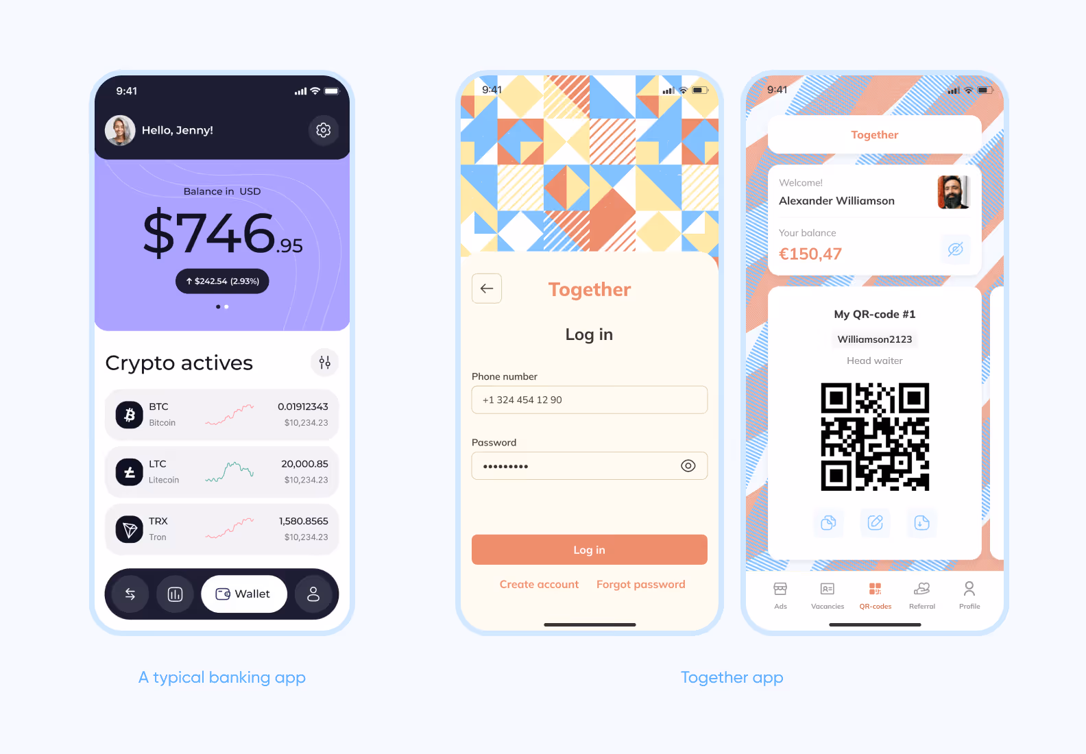Mobile app screens