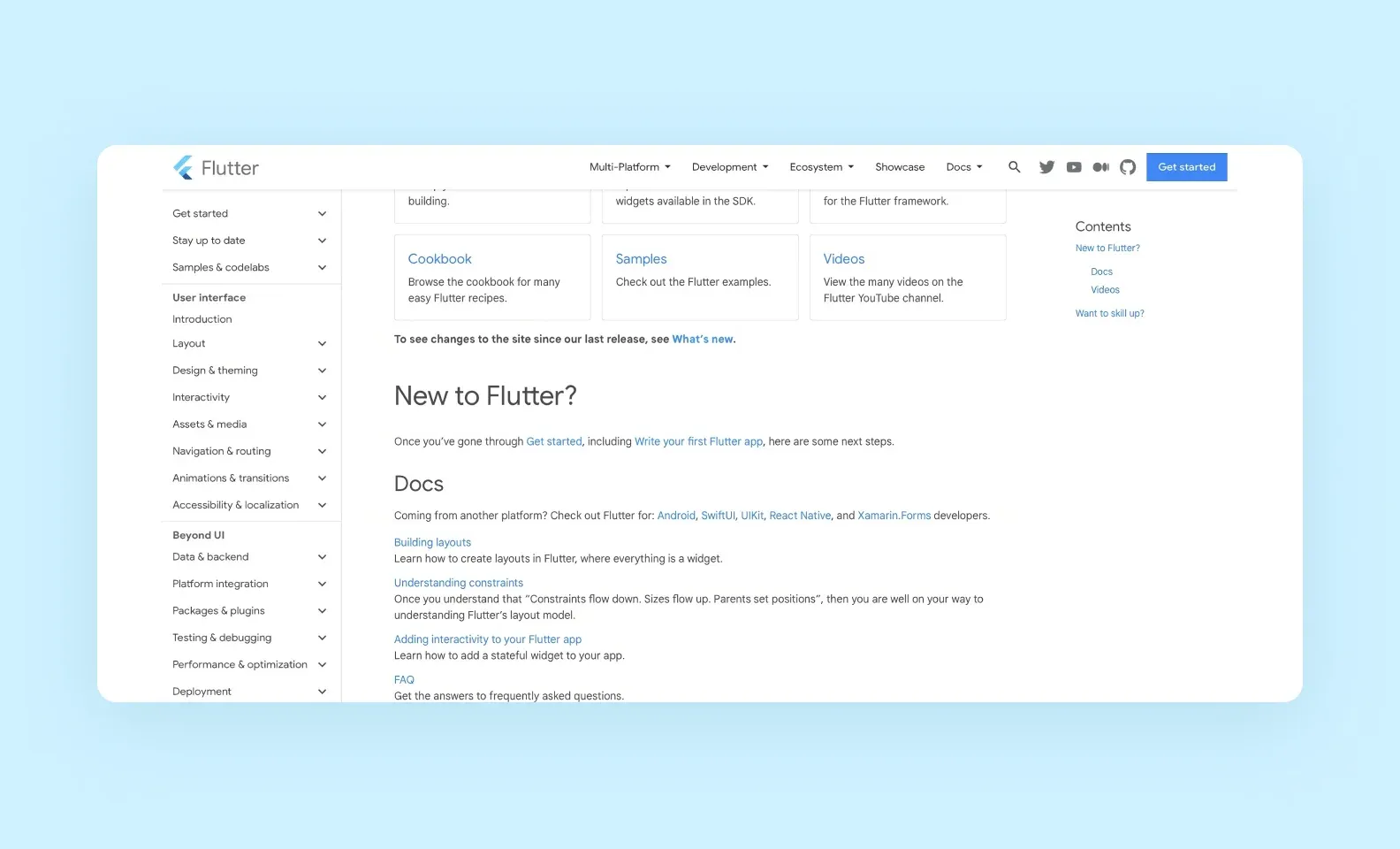 Flutter documentation screenshot