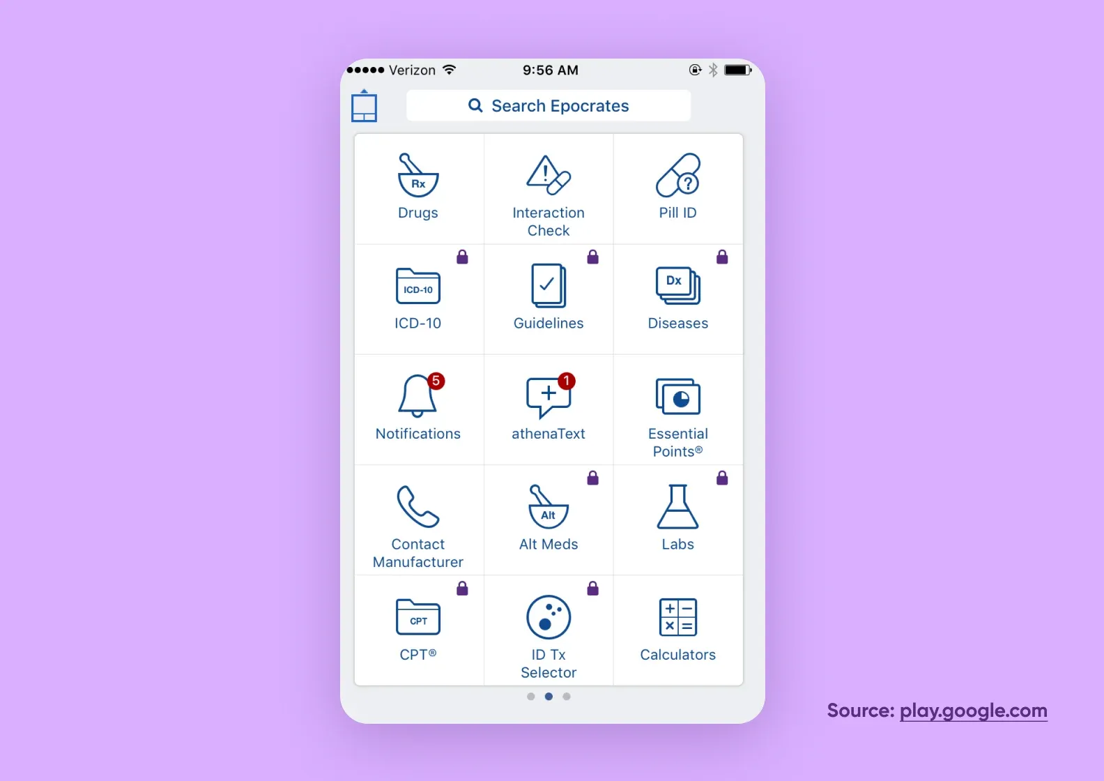 Epocrates app menu