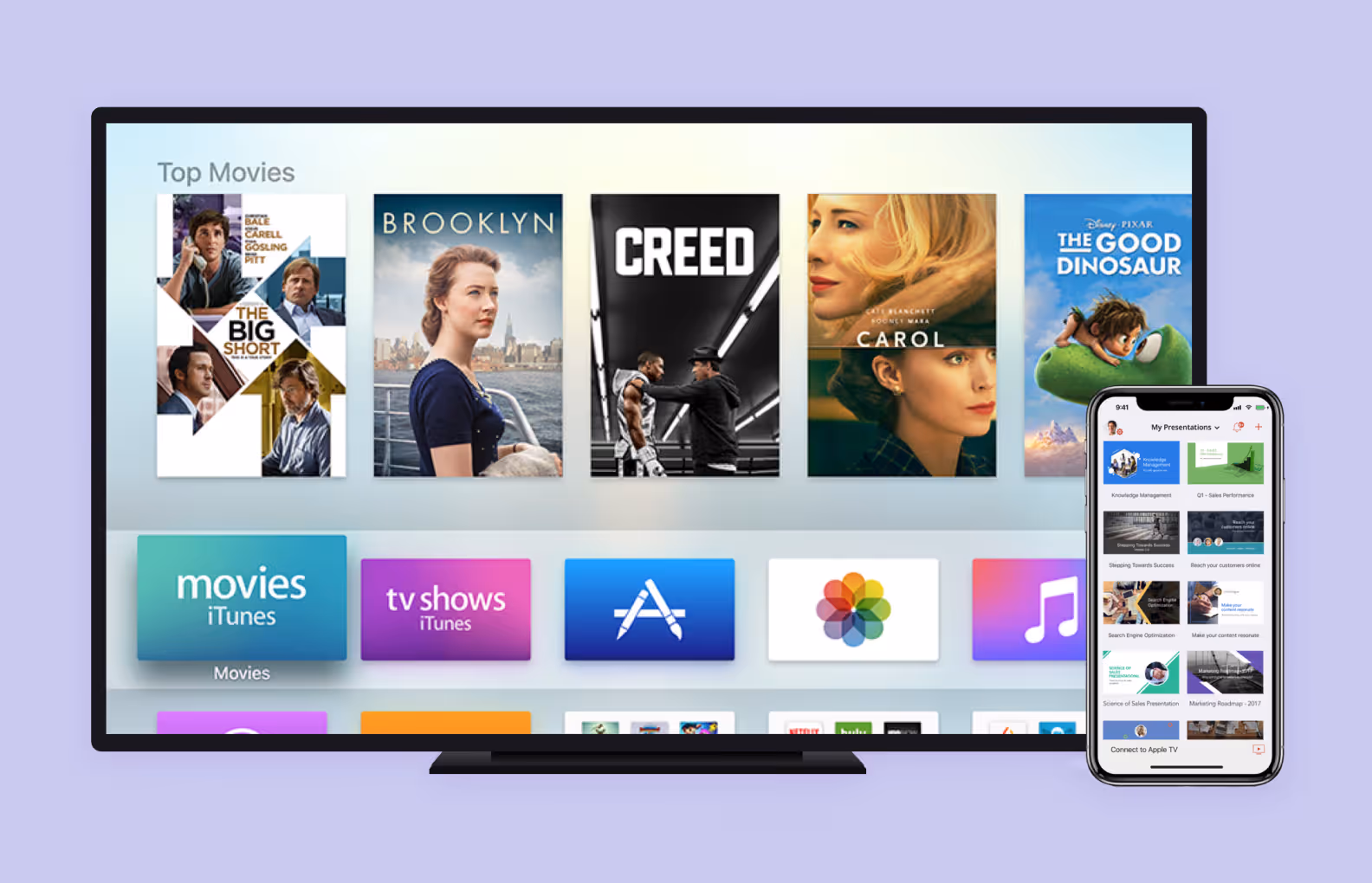Apple TV interface for TV sets and mobile
