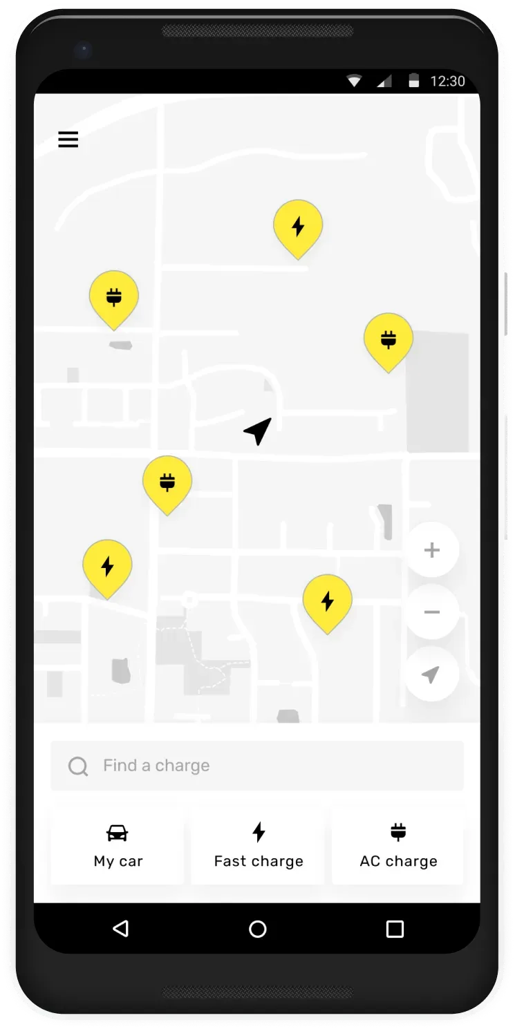 Mobile app charging station locator screen