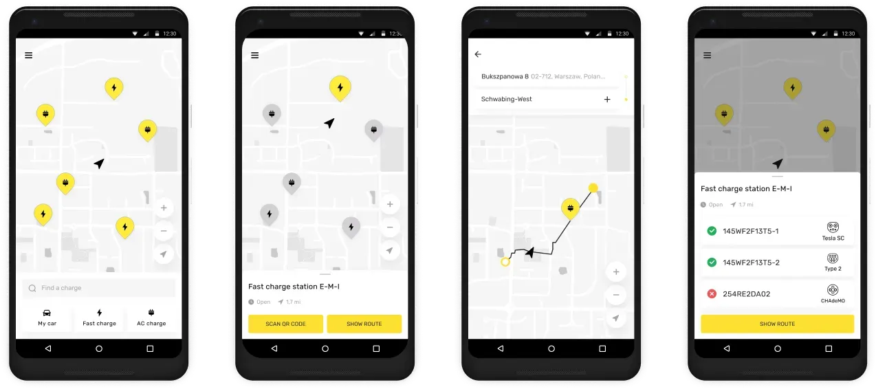 Electric vehicle charging station app interface