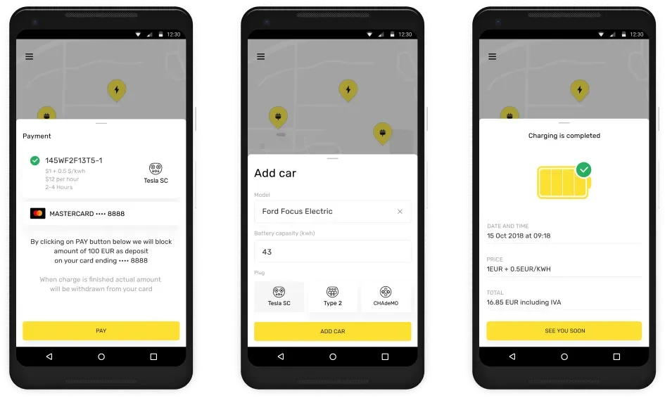 Mobile app payment and charging interface