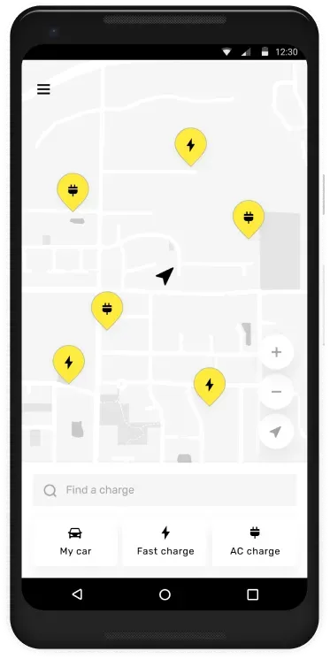 Map displaying electric charging stations
