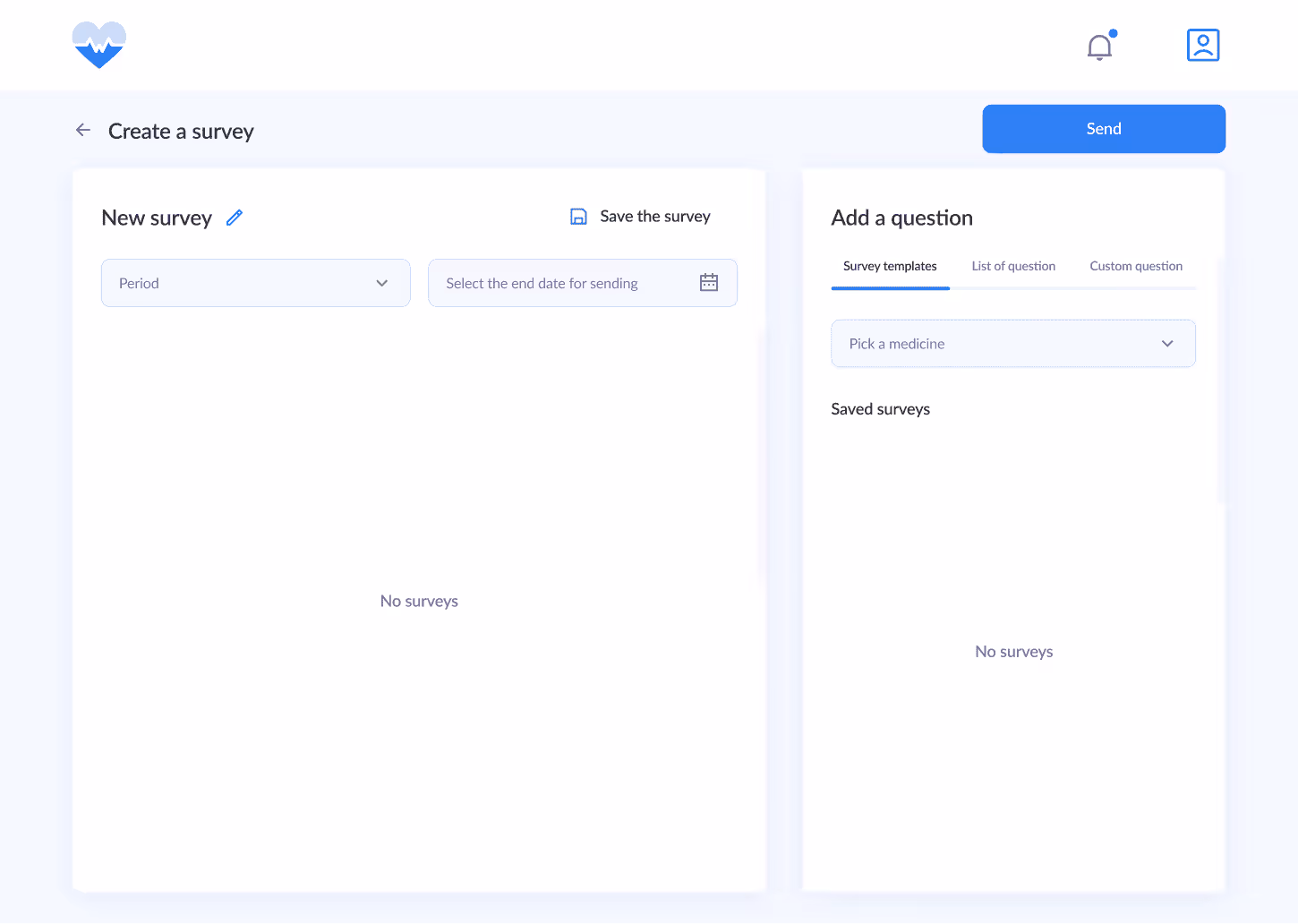 Create a survey screen with question options