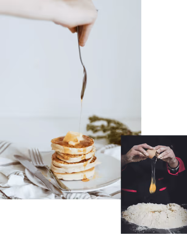 Pancakes with syrup and butter drizzling
