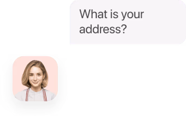 User interface chat prompt asking for address
