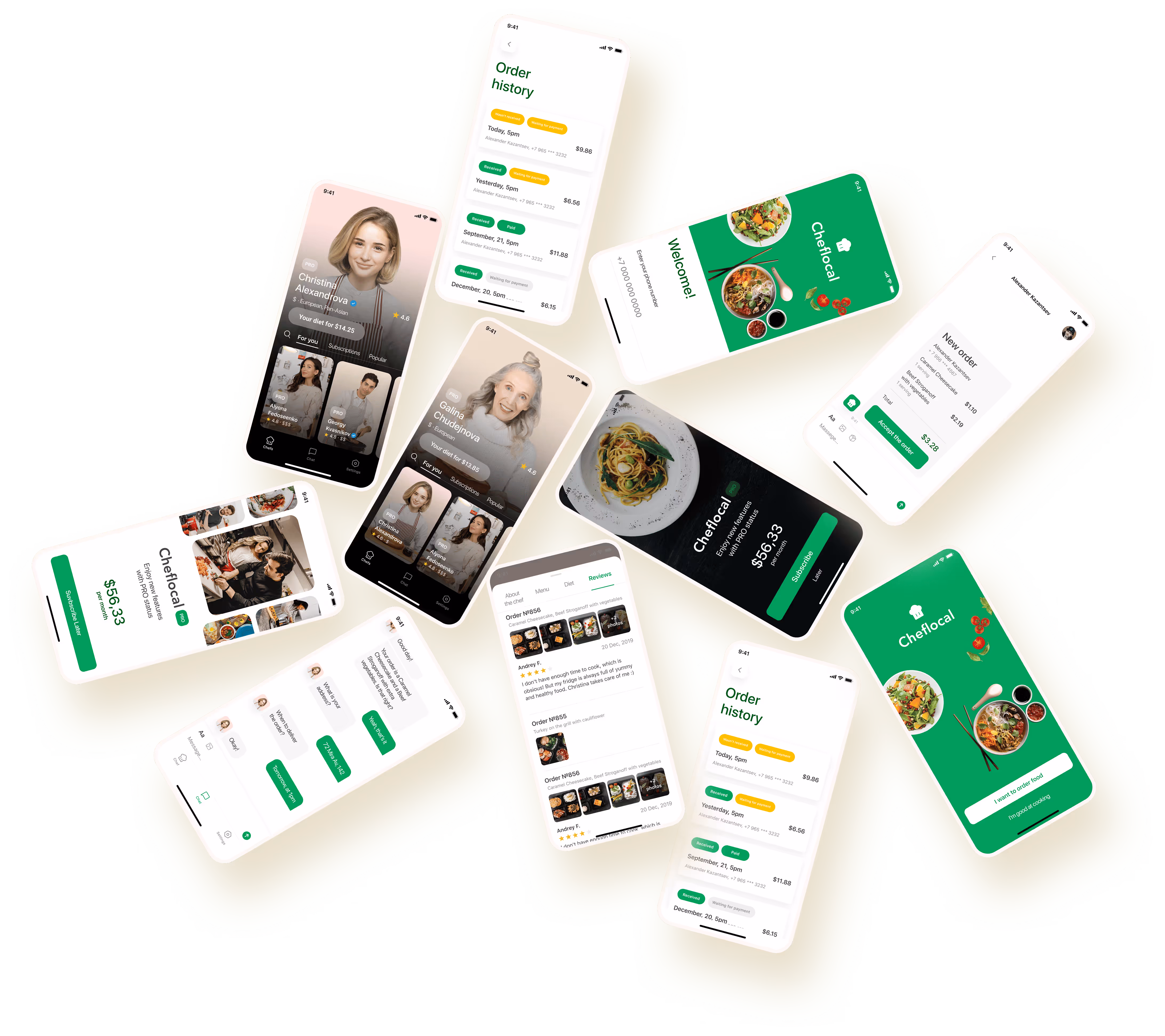 Food delivery app interface screens