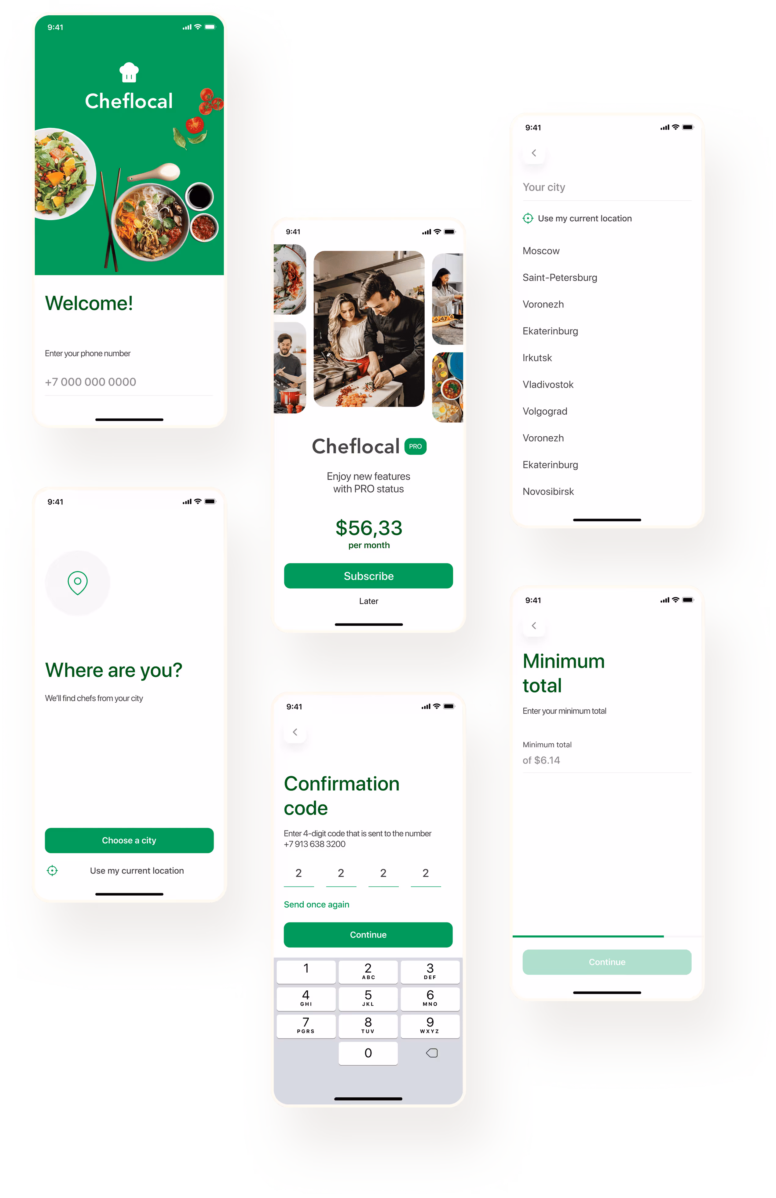 Mobile app onboarding and location selection screens