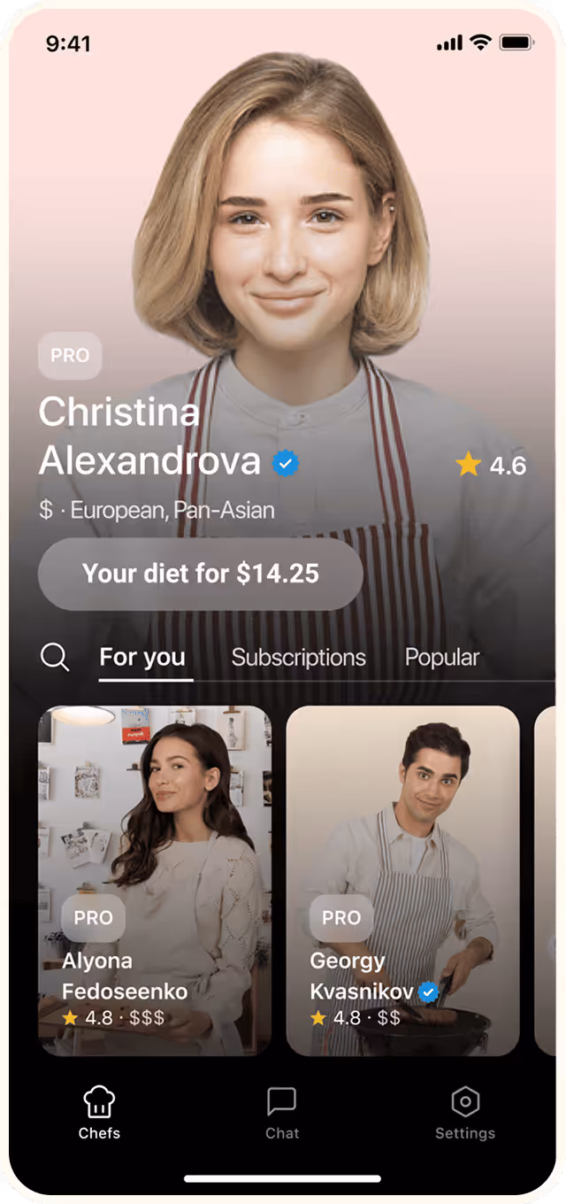 Mobile app chef profile screen