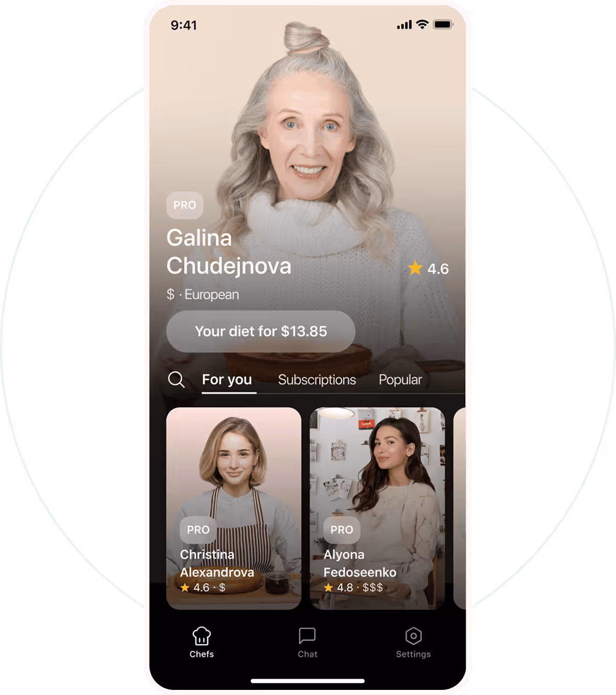 Mobile app chef profile screen
