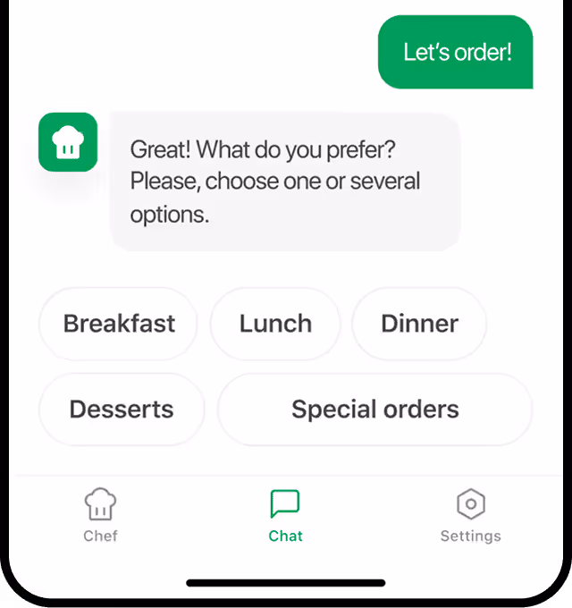 Food ordering app options screen