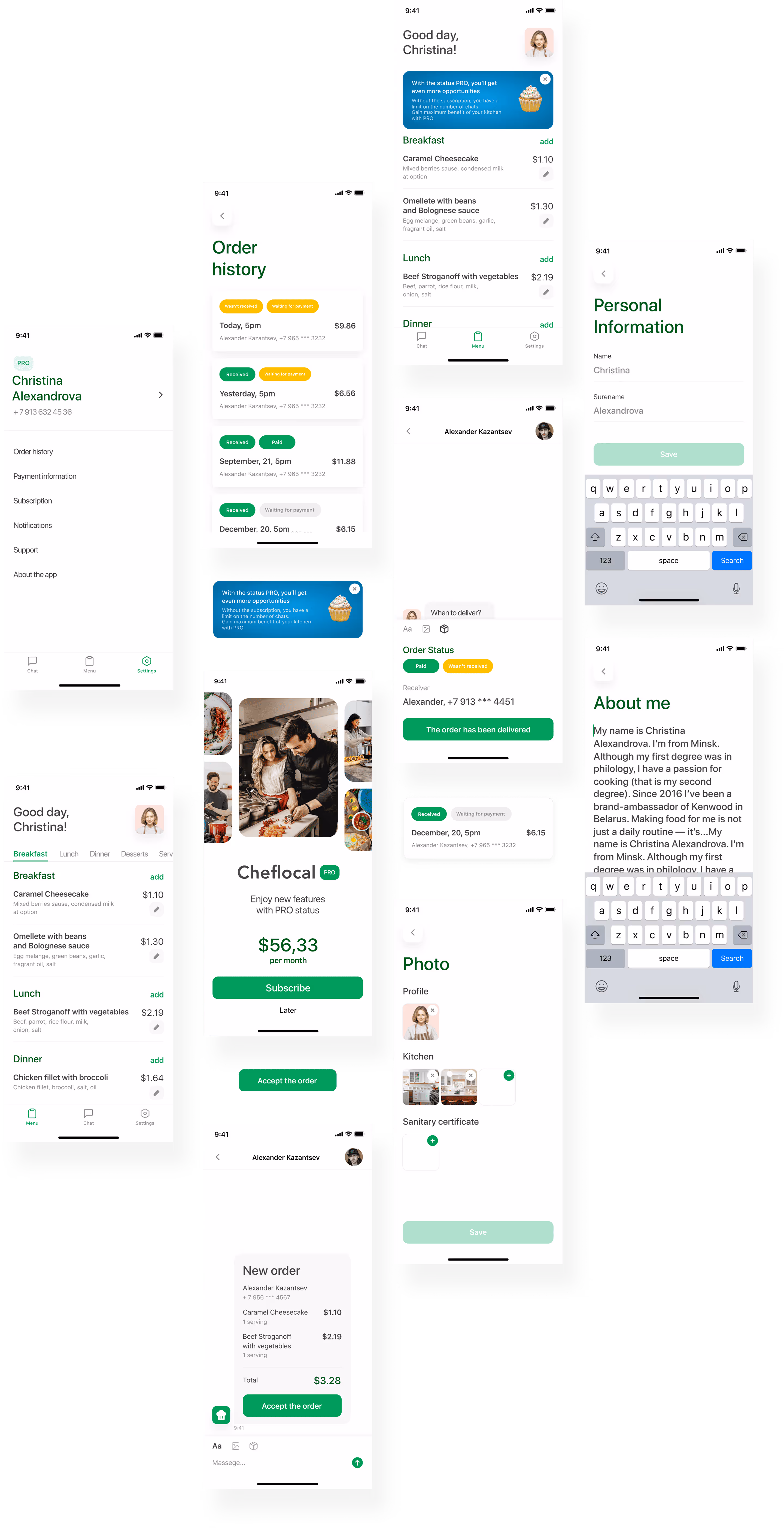 Mobile app user interface design showcasing various screens