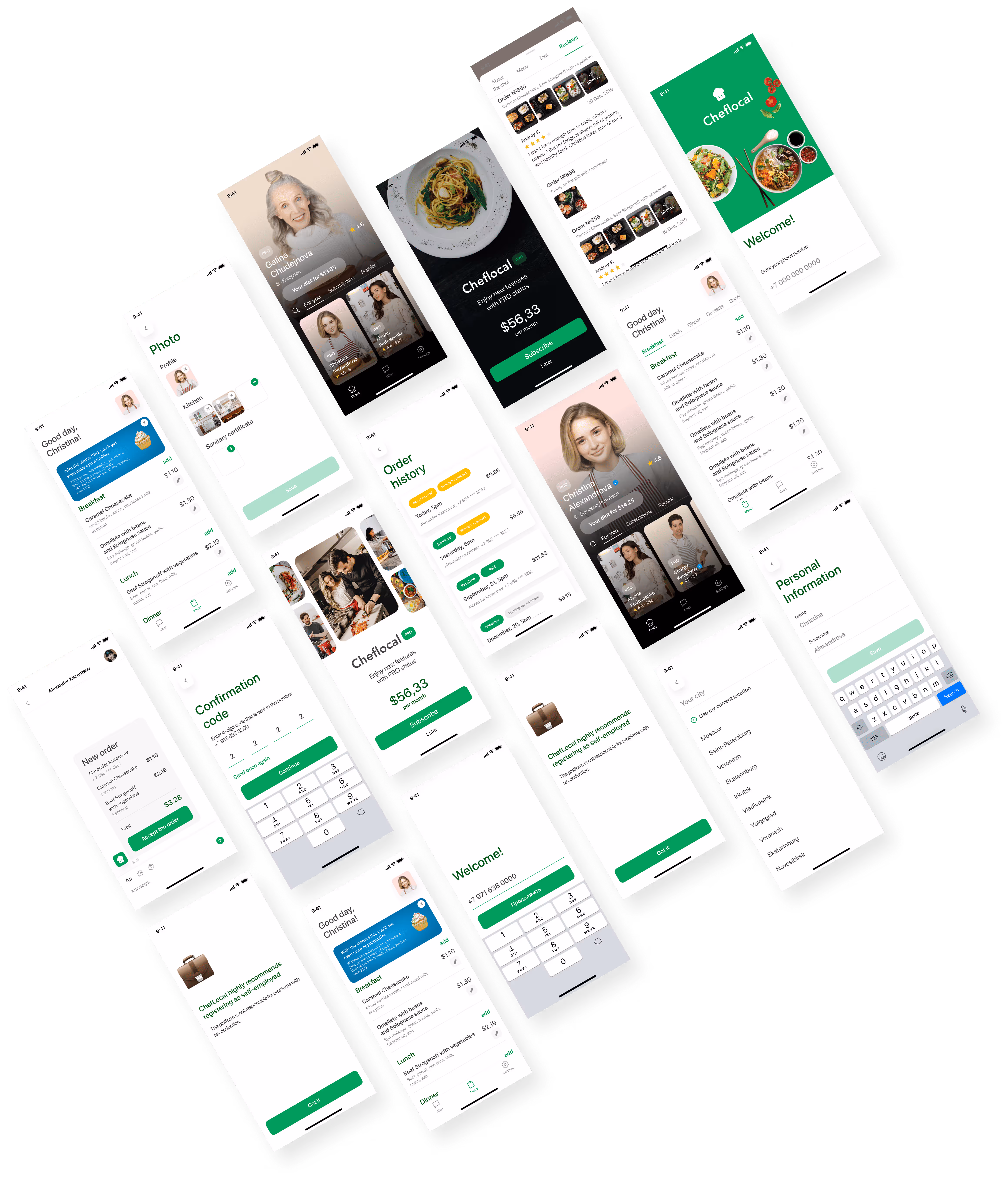 Food delivery app interface design screenshots