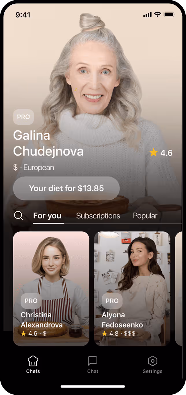 Mobile app chef profile screen