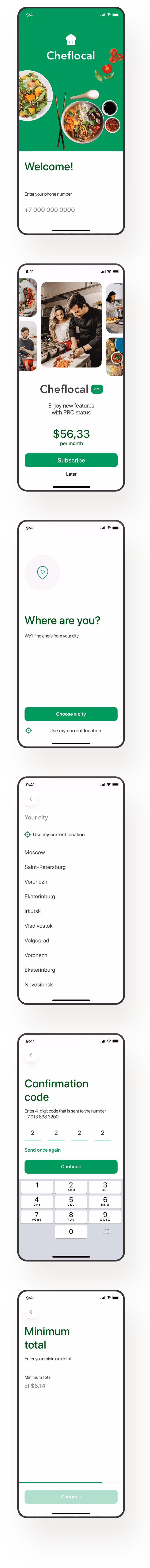 Mobile app onboarding and location confirmation screens