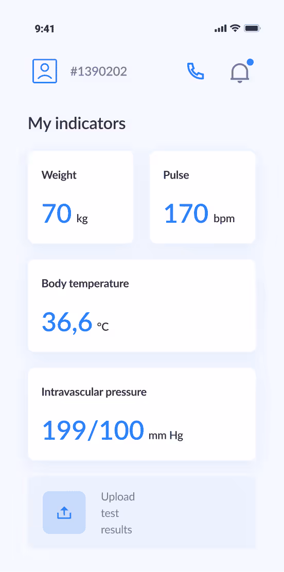Health monitoring app indicators screen