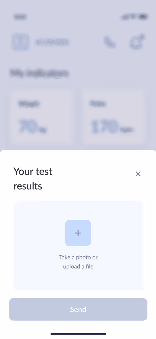 Test results upload screen