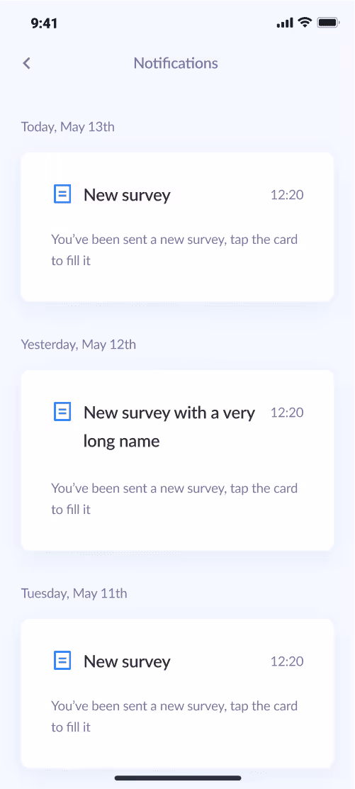 Mobile app notifications screen