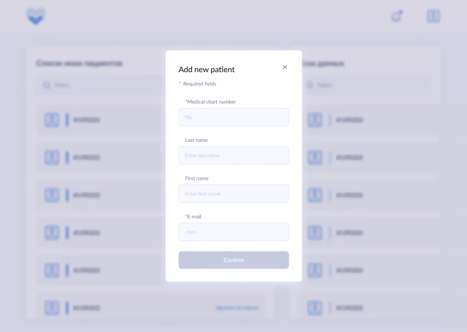 Add new patient form screen