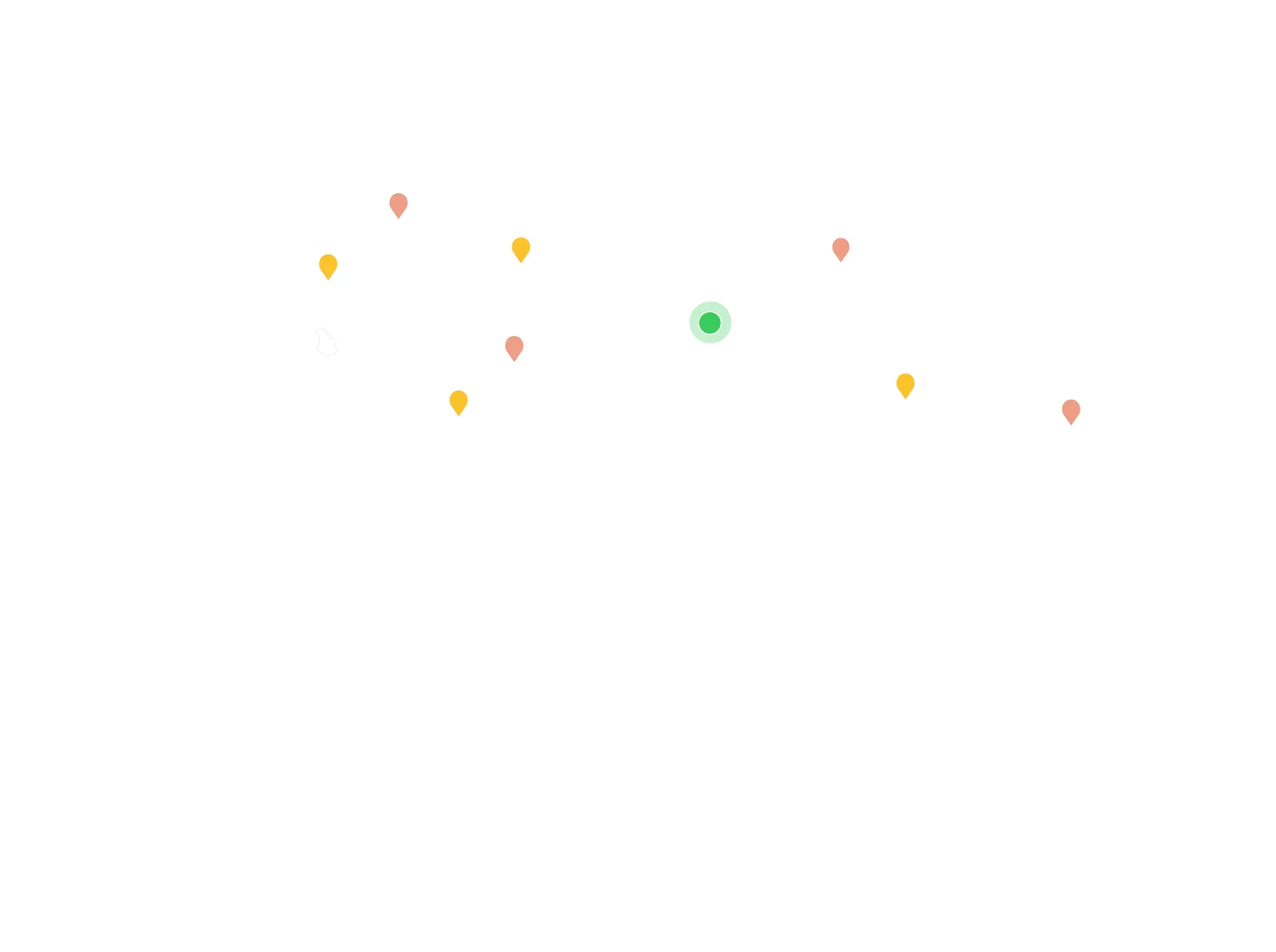 World map with marked locations