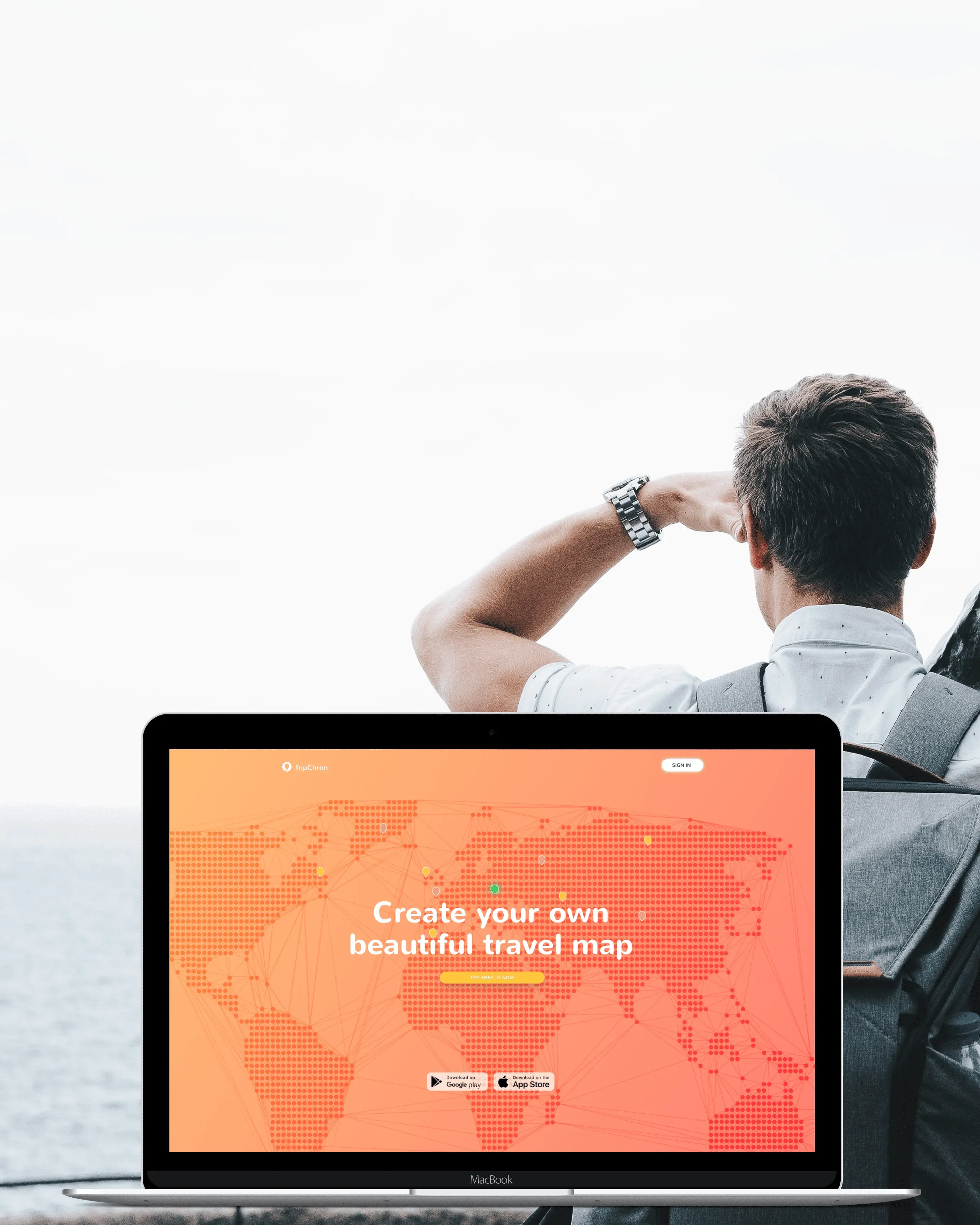 Laptop displaying a travel map creation website