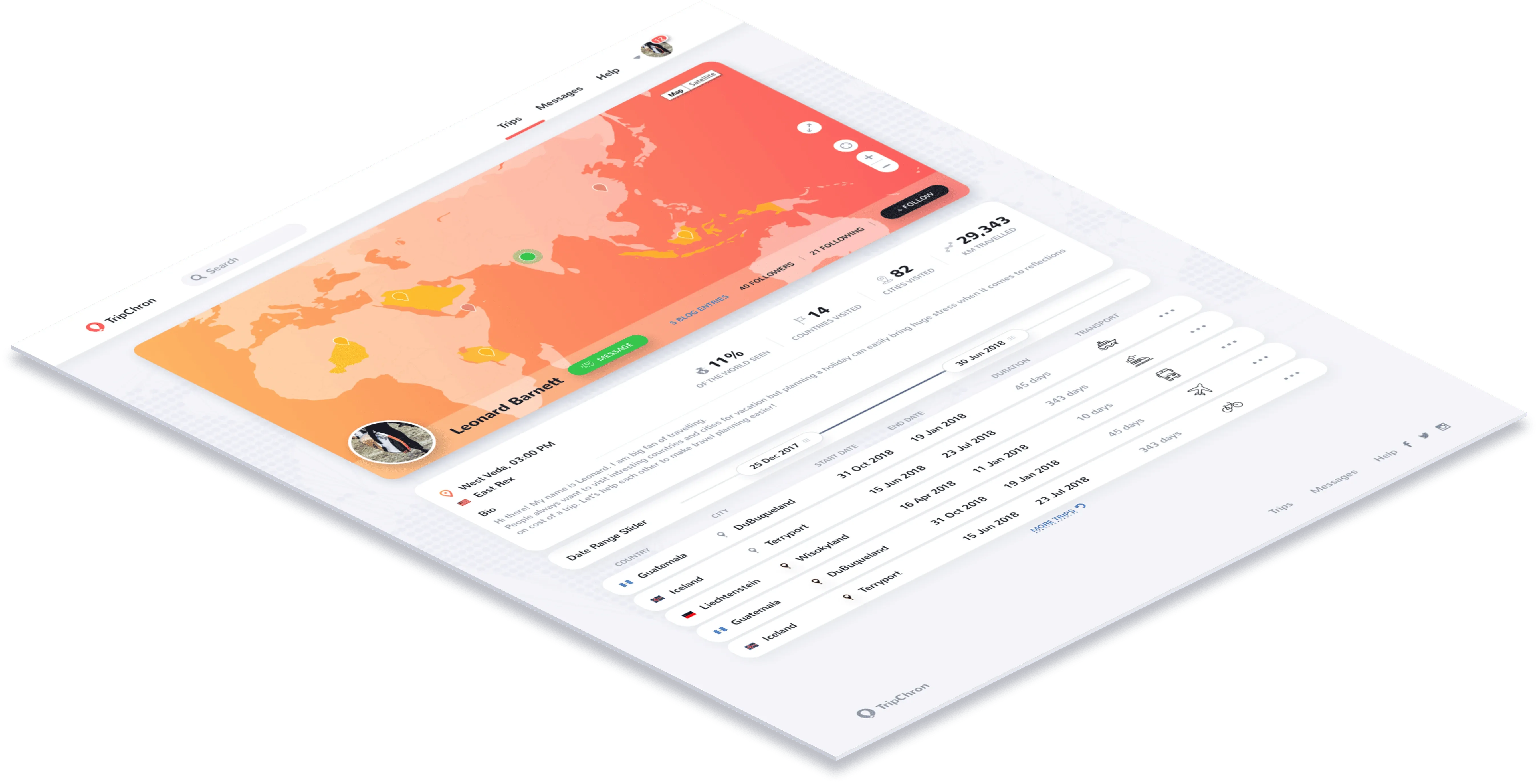Map interface with location details and statistics