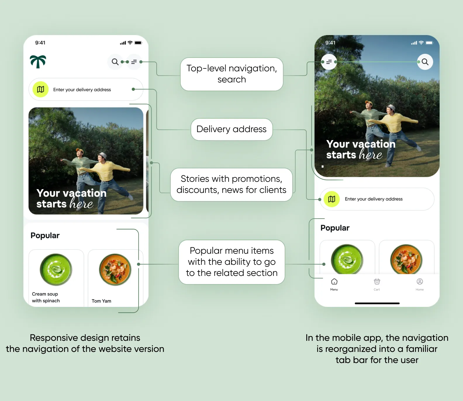 Home page for responsive and mobile app