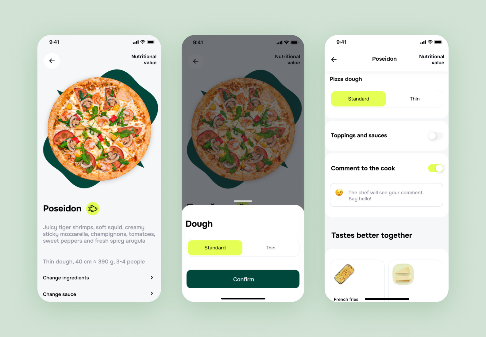 Order screen: mobile app