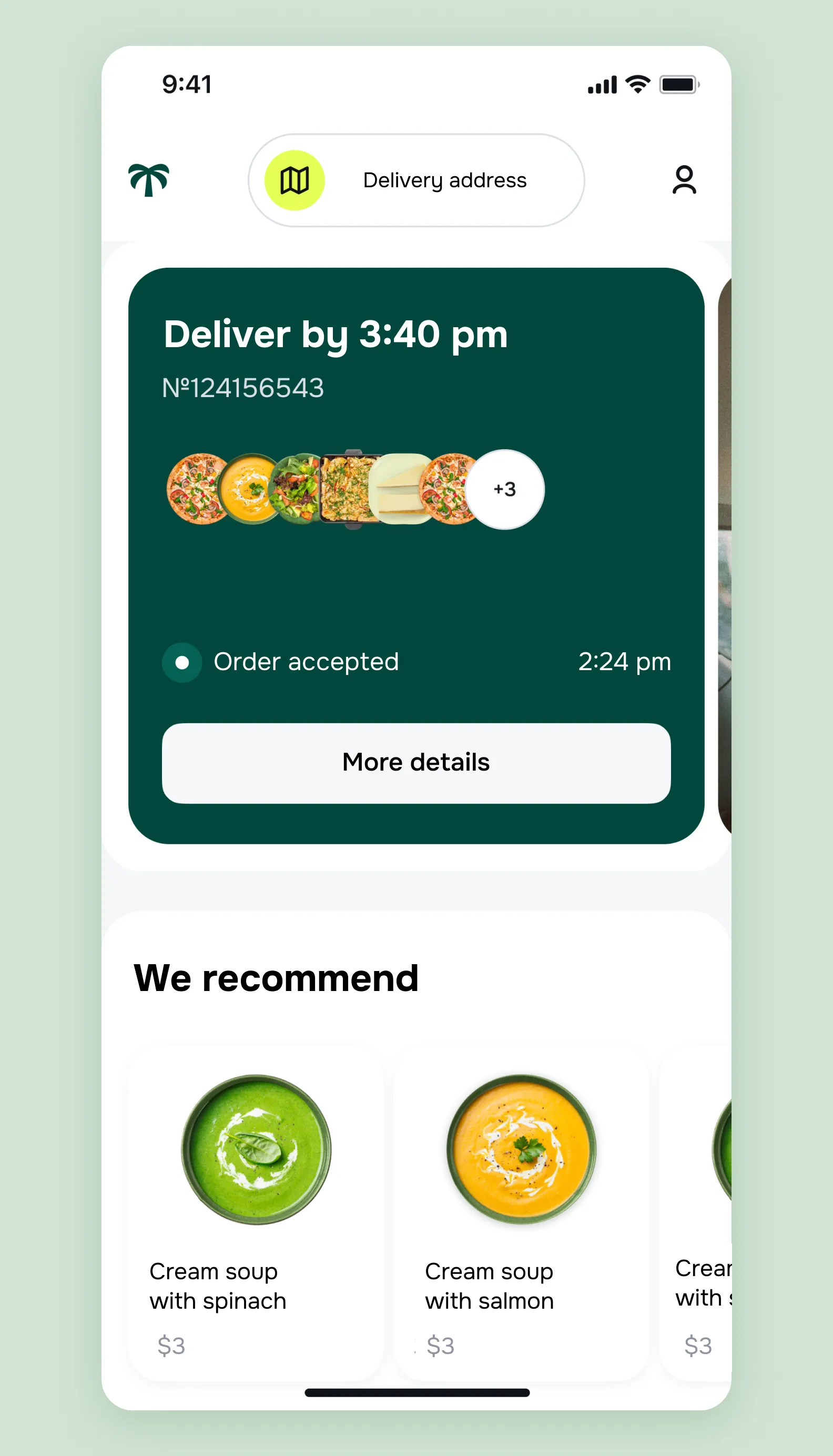 Order tracking on the main page
