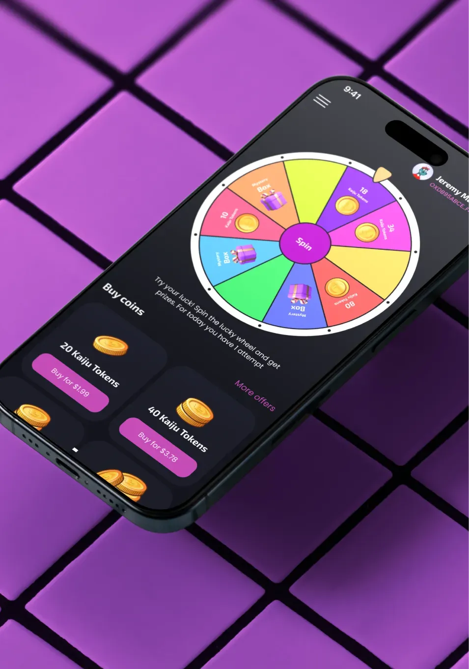 Spin the wheel mobile app interface