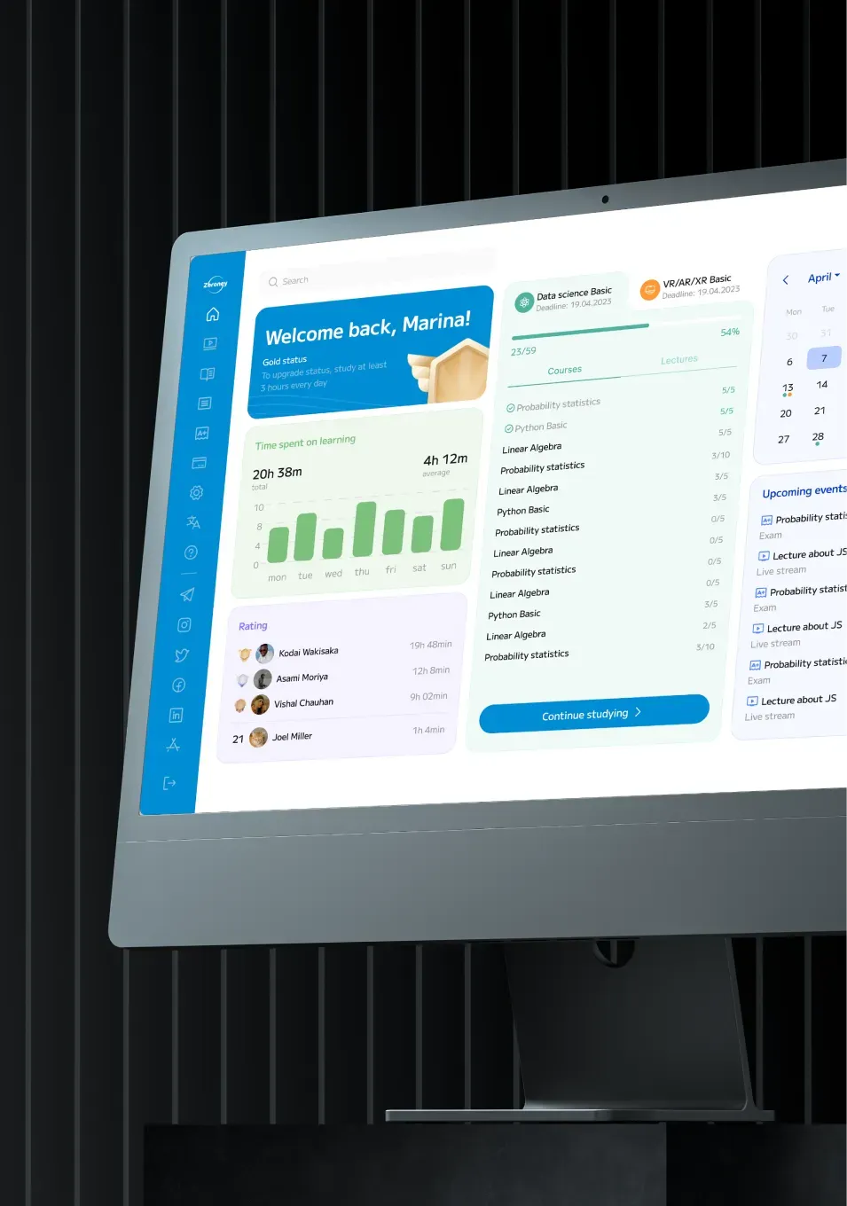 Data analytics dashboard with study progress and statistics