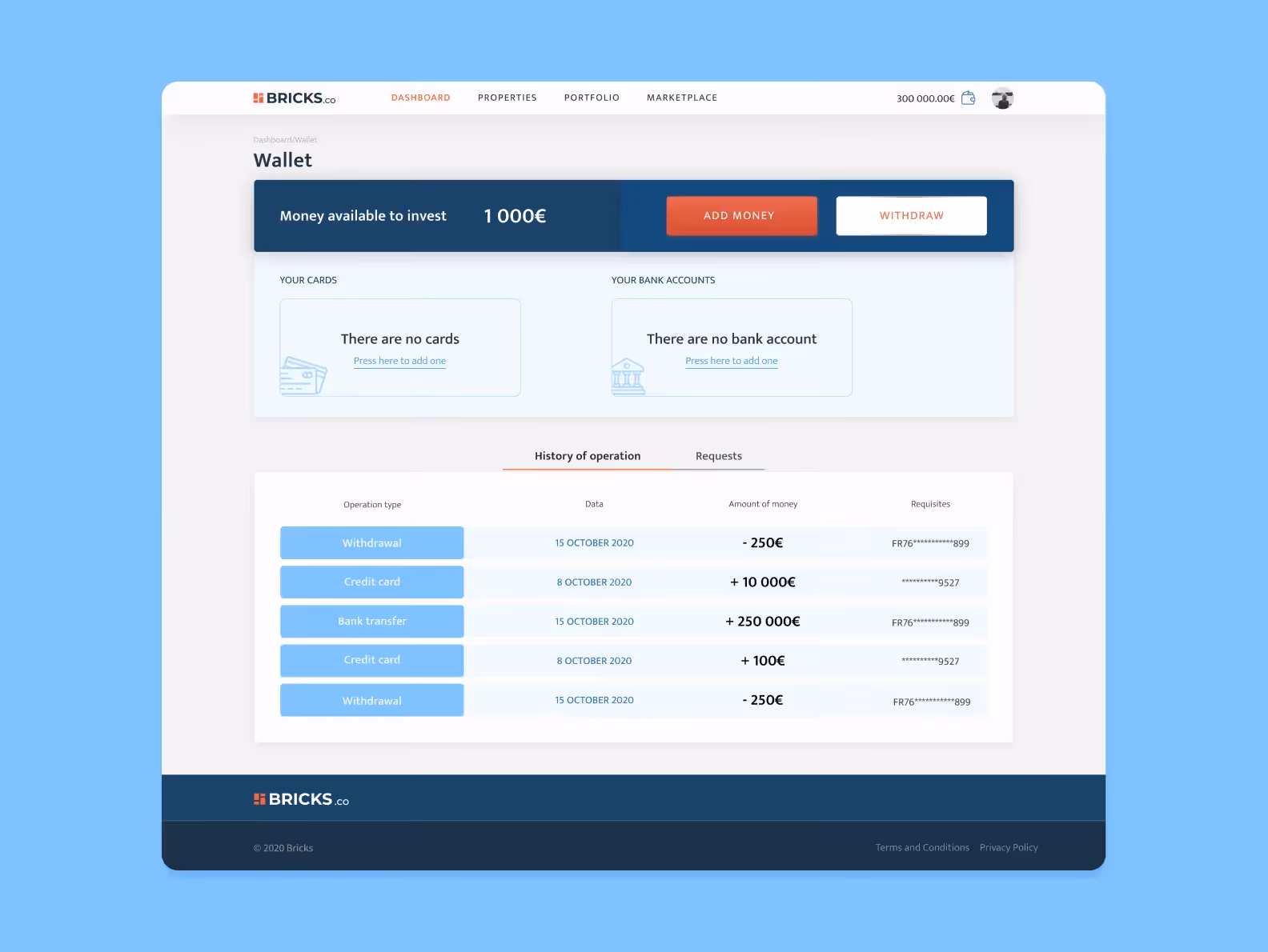 A wallet screen