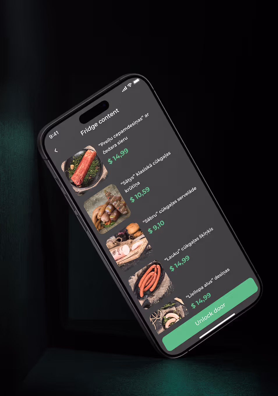 Mobile app screen displaying fridge content options