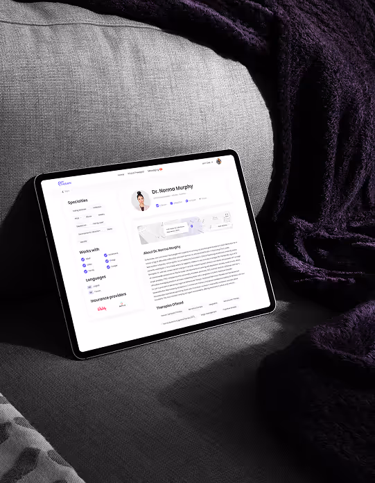 Doctor profile page on tablet device
