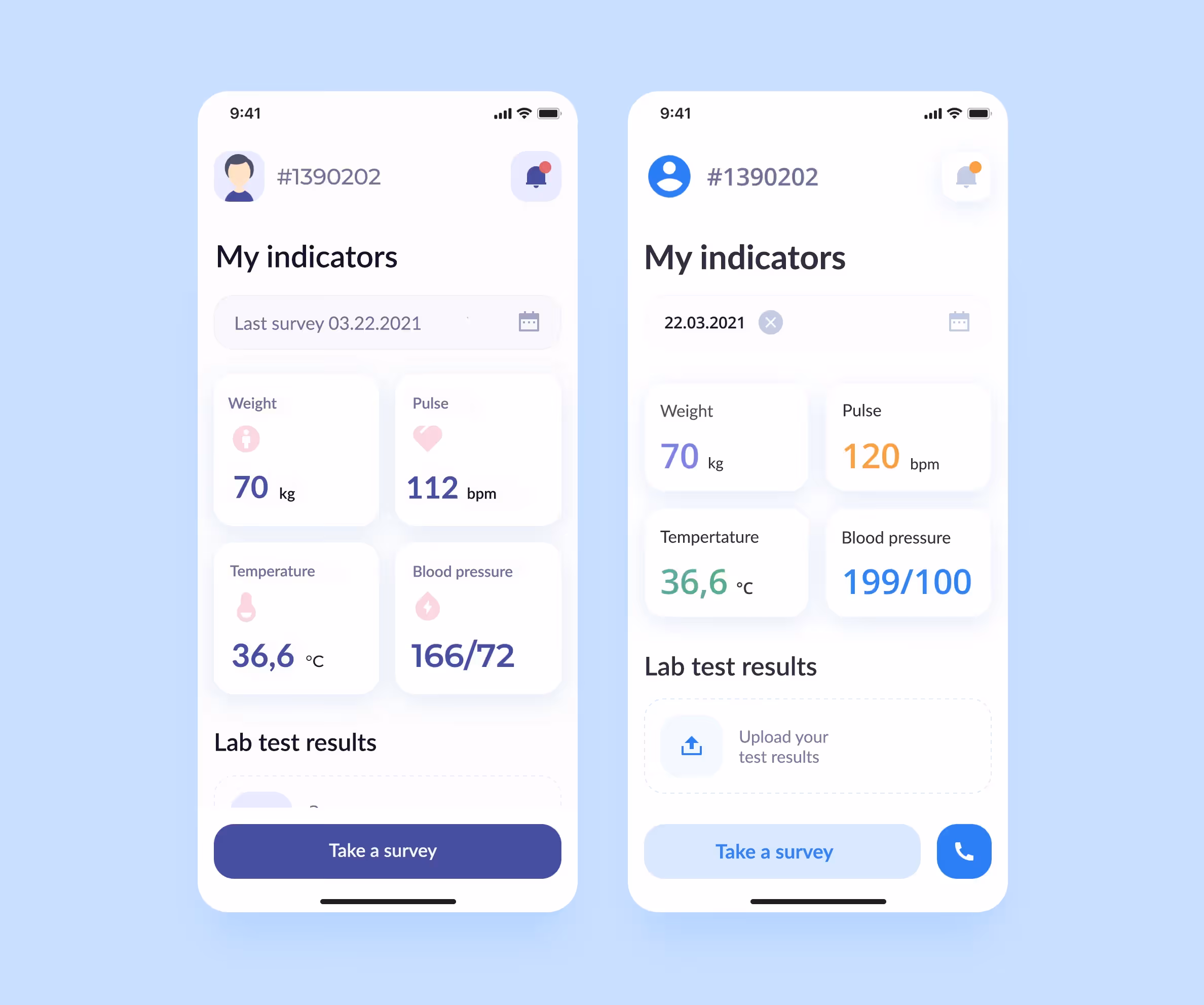 Healthcare app screens