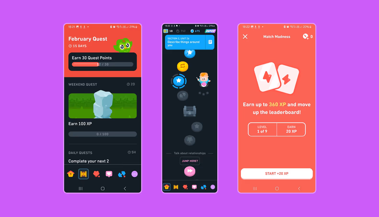 Screenshots from Duolingo